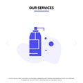 Our Services Cleaning, Detergent, Product Solid Glyph Icon Web card Template