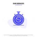 Our Services Clock, Concentration, Meditation, Practice Solid Glyph Icon Web card Template