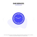 Our Services Clock, Office, Time, Wall, Watch Solid Glyph Icon Web card Template Royalty Free Stock Photo
