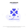 Our Services Clover, Four, Ireland, Irish, Lucky Solid Glyph Icon Web card Template