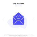 Our Services Communication, Delete, Delete-Mail, Email Solid Glyph Icon Web card Template Royalty Free Stock Photo