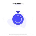Our Services Compass, Clock, Stopwatch, Timer, Watch Solid Glyph Icon Web card Template Royalty Free Stock Photo