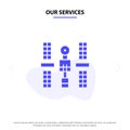 Our Services Complex, Orbital, Platform, Satellite, Space Solid Glyph Icon Web card Template