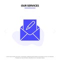 Our Services Compose, Edit, Email, Envelope, Mail Solid Glyph Icon Web card Template Royalty Free Stock Photo