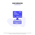 Our Services Computer, Keyboard, Monitor, Computing Solid Glyph Icon Web card Template Royalty Free Stock Photo