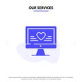 Our Services Computer, Love, Heart, Wedding Solid Glyph Icon Web card Template