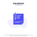 Our Services Contract, Document, File, Page, Paper, Sign, Signing Solid Glyph Icon Web card Template