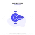 Our Services Cruiser, Fighter, Interceptor, Ship, Spacecraft Solid Glyph Icon Web card Template Royalty Free Stock Photo