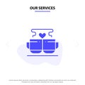 Our Services Cup, Coffee, Love, Heart, Valentine Solid Glyph Icon Web card Template