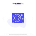 Our Services Deck, Device, Phonograph, Player, Record Solid Glyph Icon Web card Template