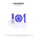 Our Services Dinner, Autumn, Canada, Leaf Solid Glyph Icon Web card Template Royalty Free Stock Photo