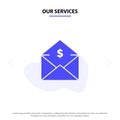 Our Services Dollar, Mail, Money, Money-Order Solid Glyph Icon Web card Template Royalty Free Stock Photo