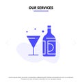 Our Services Drink, Wine, American, Bottle, Glass Solid Glyph Icon Web card Template
