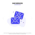 Our Services Email, Love, Glasses, Wedding Solid Glyph Icon Web card Template