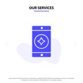 Our Services Favorite Mobile, Mobile, Mobile Application Solid Glyph Icon Web card Template