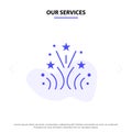 Our Services Fire, Firework, Love, Wedding Solid Glyph Icon Web card Template Royalty Free Stock Photo
