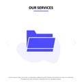 Our Services Folder, Open, Data, Storage Solid Glyph Icon Web card Template Royalty Free Stock Photo