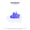 Our Services Food, Items, Milk, Items, Coffee Solid Glyph Icon Web card Template