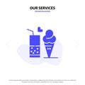 Our Services Food, Juice, Glass, Ice Cream, Cone Solid Glyph Icon Web card Template