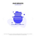 Our Services Fortune, Gold, Luck, Metal, Money Solid Glyph Icon Web card Template