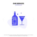 Our Services Glass, Drink, Bottle, Wine Solid Glyph Icon Web card Template