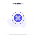 Our Services Globe, World, Earth, Atom, Connect Solid Glyph Icon Web card Template Royalty Free Stock Photo