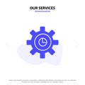 Our Services Graph, Marketing, Gear, Setting Solid Glyph Icon Web card Template