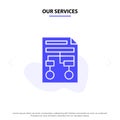 Our Services Graph, Paper, Process, Wireframe, Document Solid Glyph Icon Web card Template