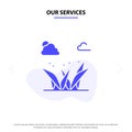 Our Services Grass, Grasses, Green, Spring Solid Glyph Icon Web card Template Royalty Free Stock Photo