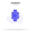 Our Services Hand Watch, Clock, School Solid Glyph Icon Web card Template Royalty Free Stock Photo