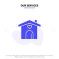 Our Services Home, Love, Heart, Wedding Solid Glyph Icon Web card Template Royalty Free Stock Photo