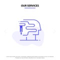 Our Services Human, Printing, Big Think Solid Glyph Icon Web card Template