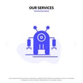 Our Services Human, Robotic, Robot, Technology Solid Glyph Icon Web card Template