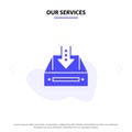 Our Services Inbox, Box, Cabinet, Document, Empty, Project,  Solid Glyph Icon Web card Template Royalty Free Stock Photo