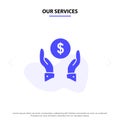Our Services Insurance, Finance Insurance, Money, Protection Solid Glyph Icon Web card Template