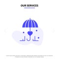 Our Services Insurance, Umbrella, Secure, Love Solid Glyph Icon Web card Template