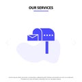 Our Services Letterbox, Email, Mailbox, Box Solid Glyph Icon Web card Template