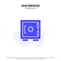 Our Services Lock, Locker, Security, Secure Solid Glyph Icon Web card Template
