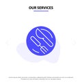 Our Services Lunch, Dish, Spoon, Knife Solid Glyph Icon Web card Template