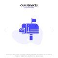 Our Services Mail, Box, Message, Email Solid Glyph Icon Web card Template