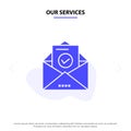 Our Services Mail, Email, Envelope, Education Solid Glyph Icon Web card Template