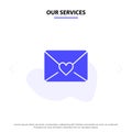 Our Services Mail, Love, Heart Solid Glyph Icon Web card Template