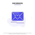 Our Services Mail, Love, Heart, Wedding Solid Glyph Icon Web card Template