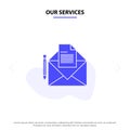 Our Services Mail, Message, Fax, Letter Solid Glyph Icon Web card Template