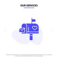 Our Services Mailbox, Mail, Love, Letter, Letterbox Solid Glyph Icon Web card Template