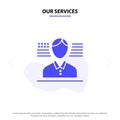 Our Services Man, American, Flag Solid Glyph Icon Web card Template Royalty Free Stock Photo