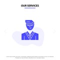 Our Services Man, User, Manager, Student Solid Glyph Icon Web card Template