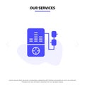 Our Services Music, Mp3, Play, Education Solid Glyph Icon Web card Template Royalty Free Stock Photo