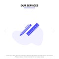 Our Services Pen, Desk, Organizer, Pencil, Ruler, Supplies Solid Glyph Icon Web card Template Royalty Free Stock Photo