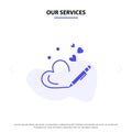 Our Services Pen, Love, Heart, Wedding Solid Glyph Icon Web card Template